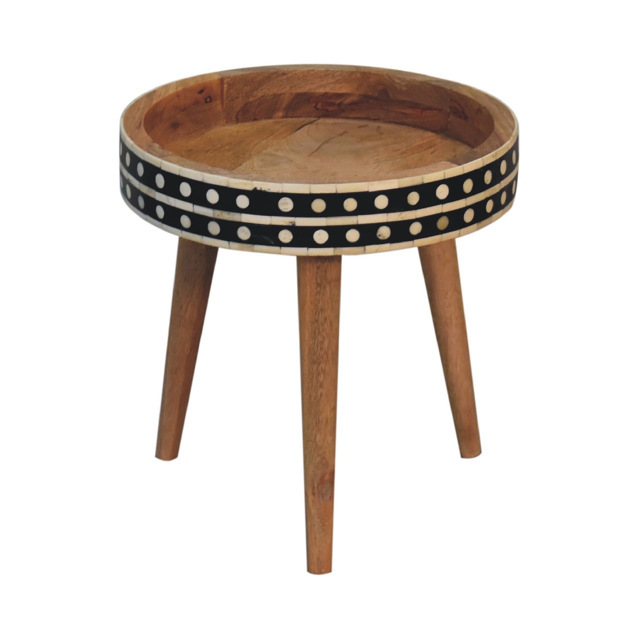 Solid Mango Wood Oak Finished Bone Inlay End Table - Image 8