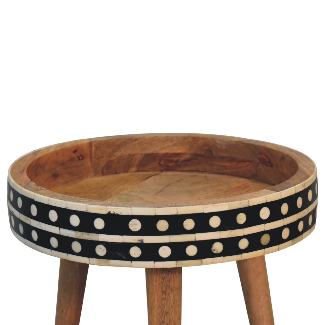 Solid Mango Wood Oak Finished Bone Inlay End Table - Image 5