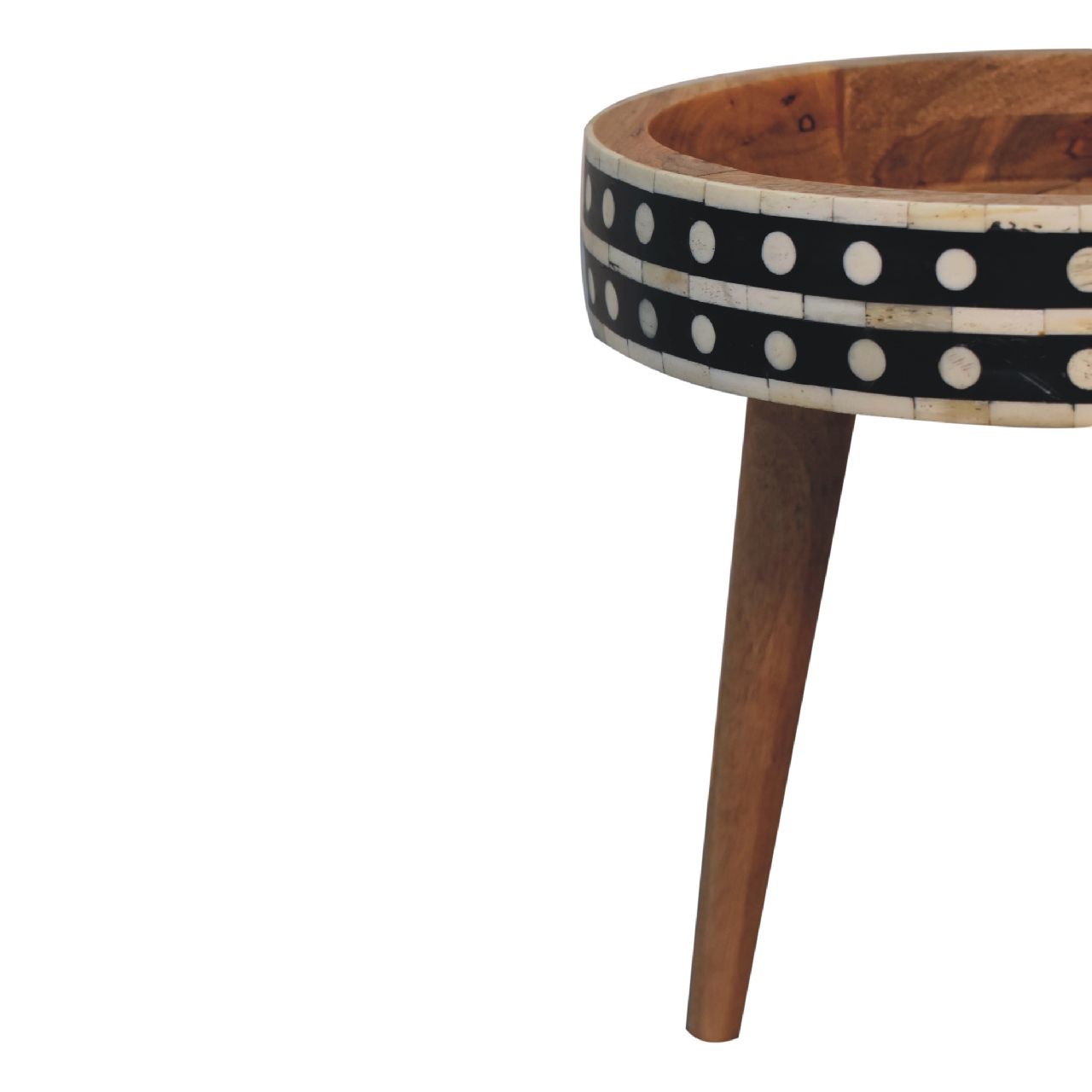 Solid Mango Wood Oak Finished Bone Inlay End Table - Image 4