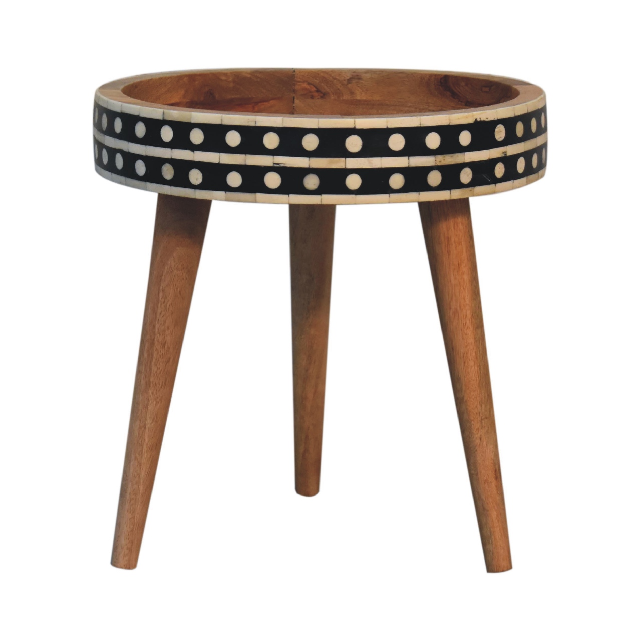 Solid Mango Wood Oak Finished Bone Inlay End Table - Image 2