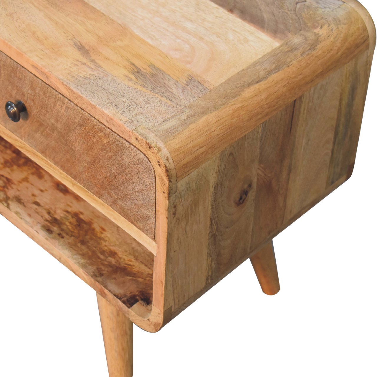Solid Mango Wood Oak Finished 2 Drawer Reverse Curve Media Unit - Image 5