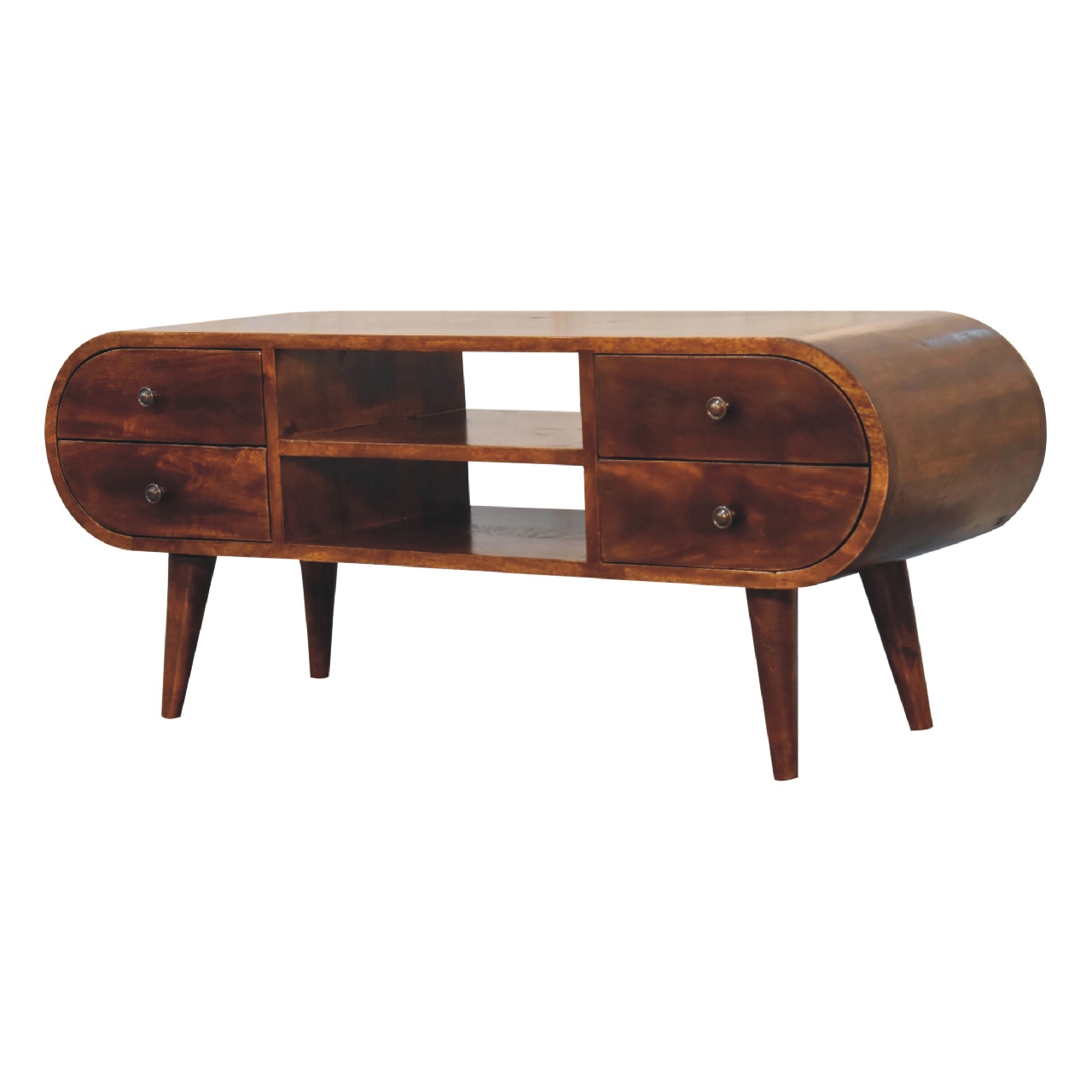 Solid Mango Wood Solid Chestnut Finished Mango Wood 4 Drawer 2 Slot Media Unit - Image 2