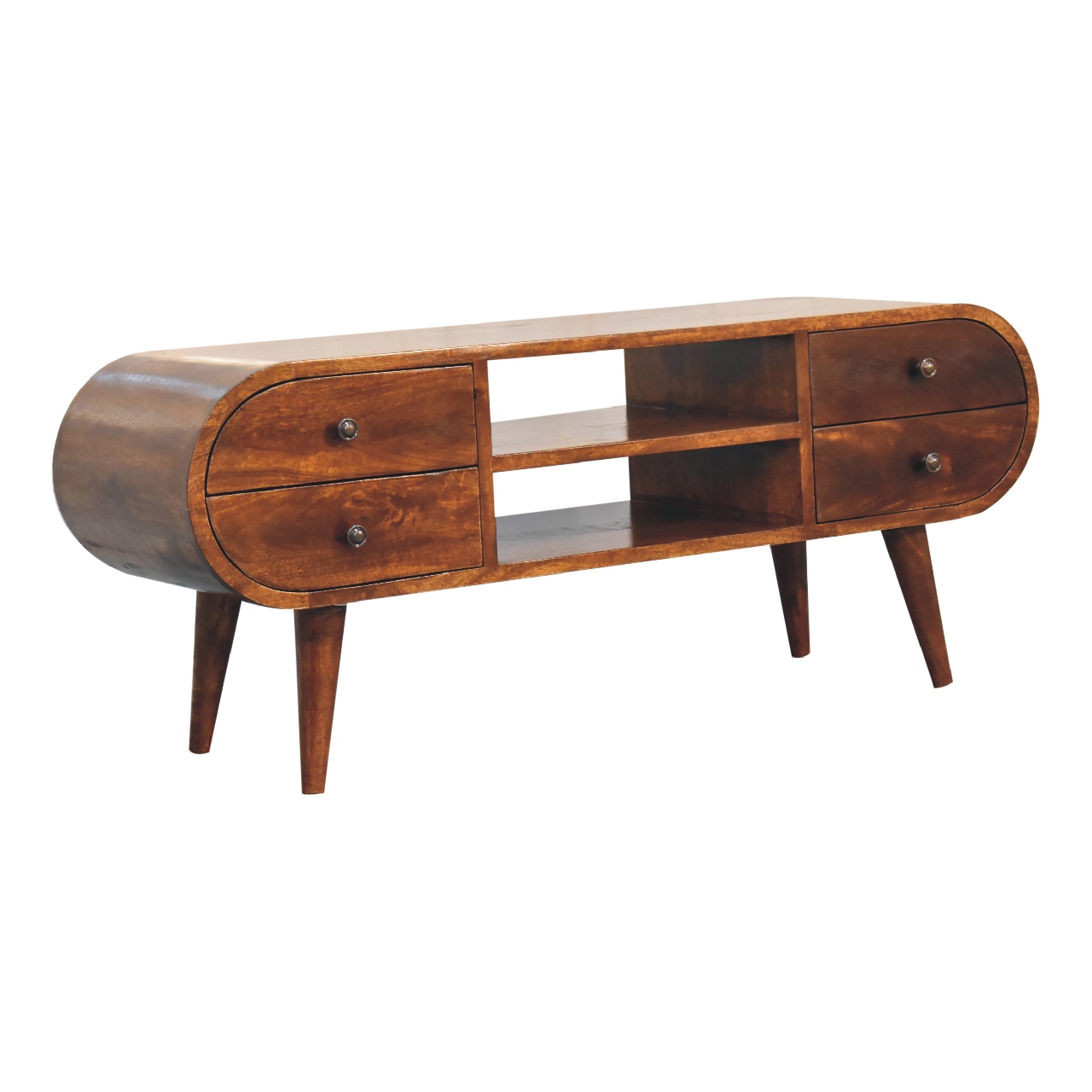 Solid Mango Wood Solid Chestnut Finished Mango Wood 4 Drawer 2 Slot Media Unit - Image 3