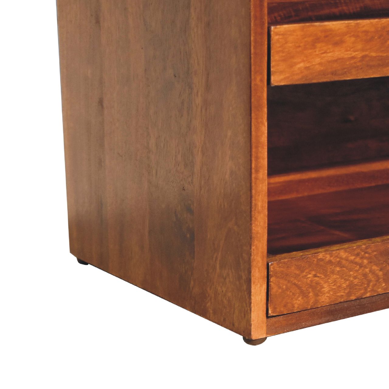 Solid Mango Wood Chestnut Finished Brown Leather Upholstered Shoe Bench - Image 7