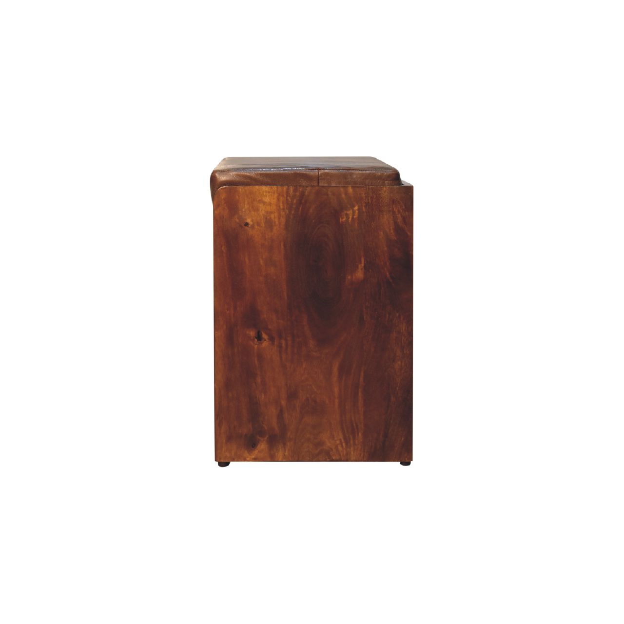 Solid Mango Wood Chestnut Finished Brown Leather Upholstered Shoe Bench - Image 8