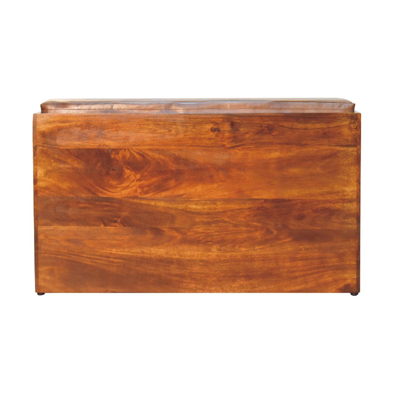 Solid Mango Wood Chestnut Finished Brown Leather Upholstered Shoe Bench - Image 9