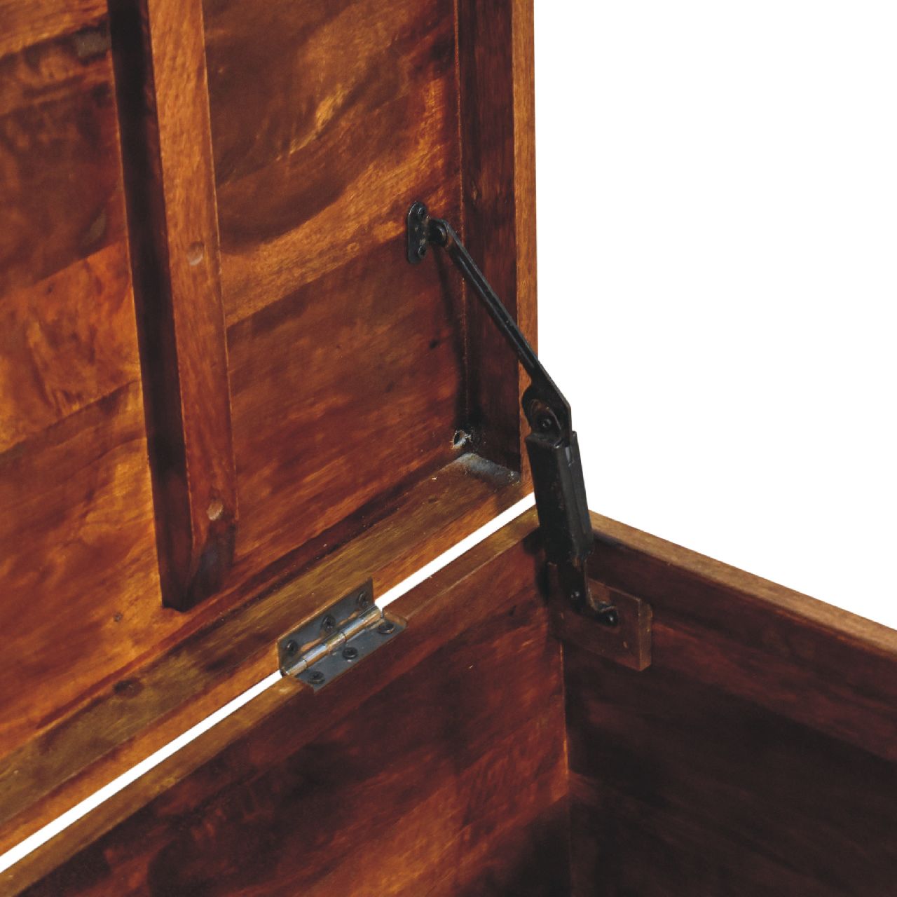 Solid Mango Wood Chestnut Finished Brown Leather Storage Trunk - Image 7