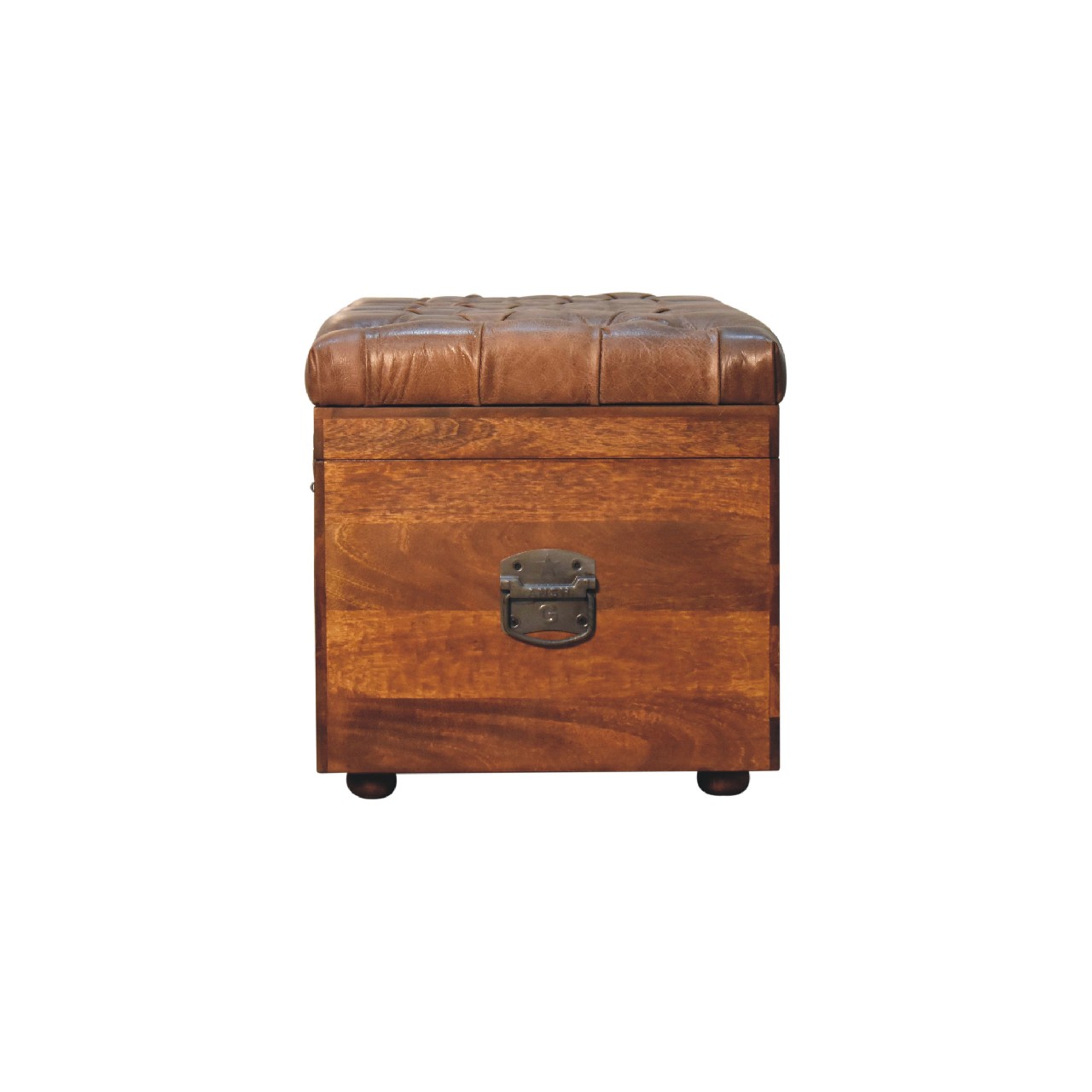 Solid Mango Wood Chestnut Finished Brown Leather Storage Trunk - Image 9