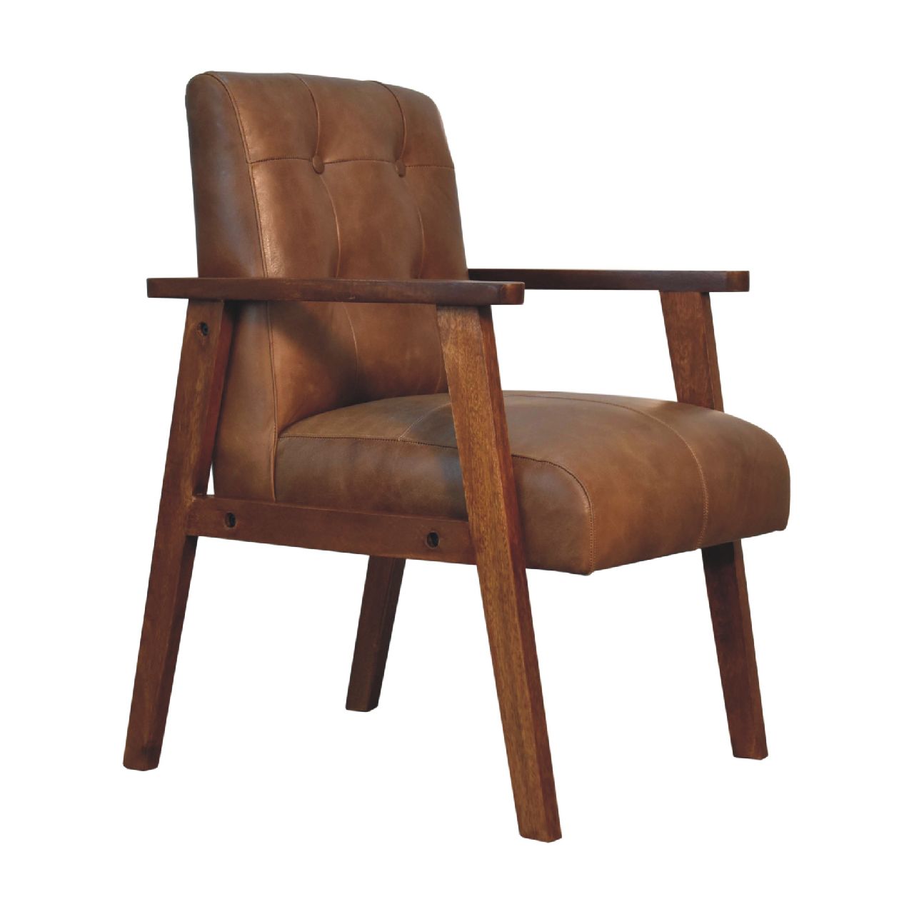 Solid Mango Wood California Finished Olive Green Buffalo Leather Chair - Image 2
