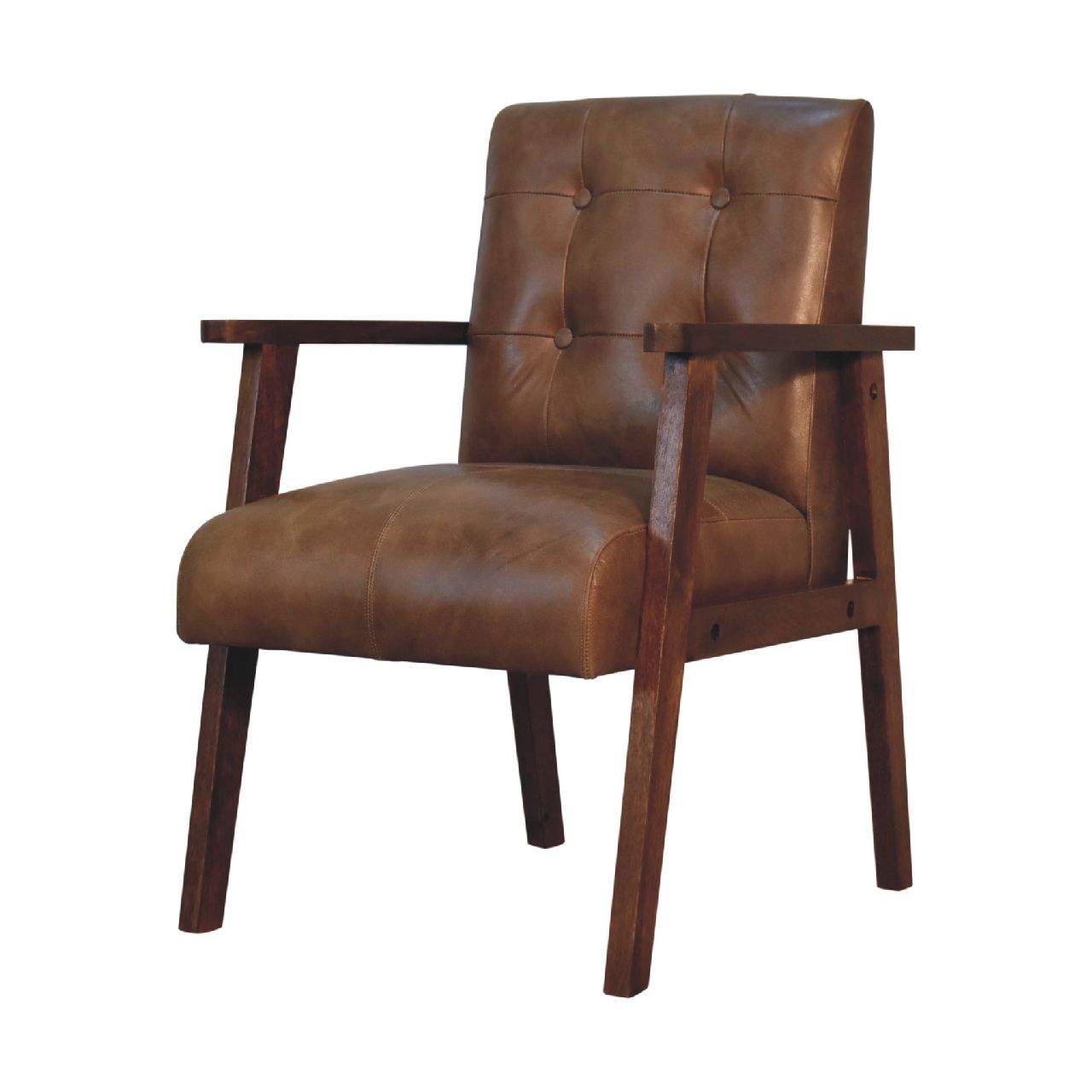 Solid Mango Wood California Finished Olive Green Buffalo Leather Chair - Image 3