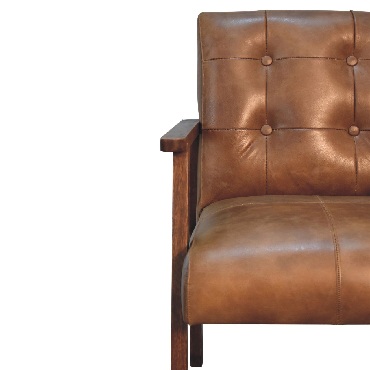 Solid Mango Wood California Finished Olive Green Buffalo Leather Chair - Image 5
