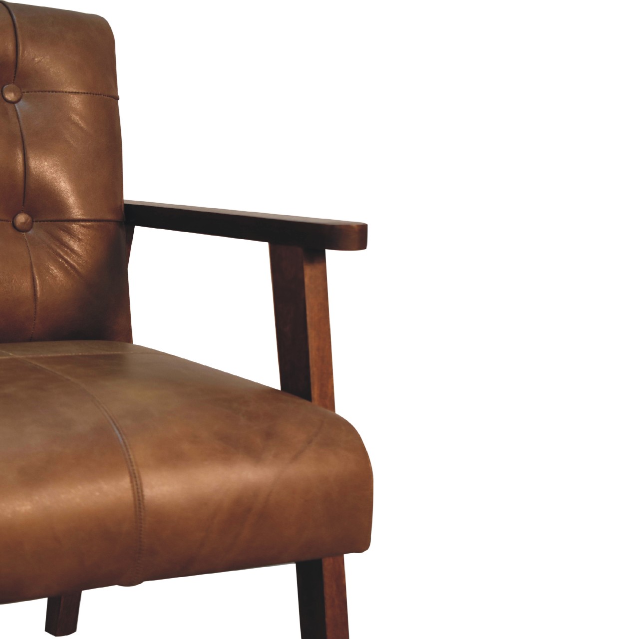 Solid Mango Wood California Finished Olive Green Buffalo Leather Chair - Image 6