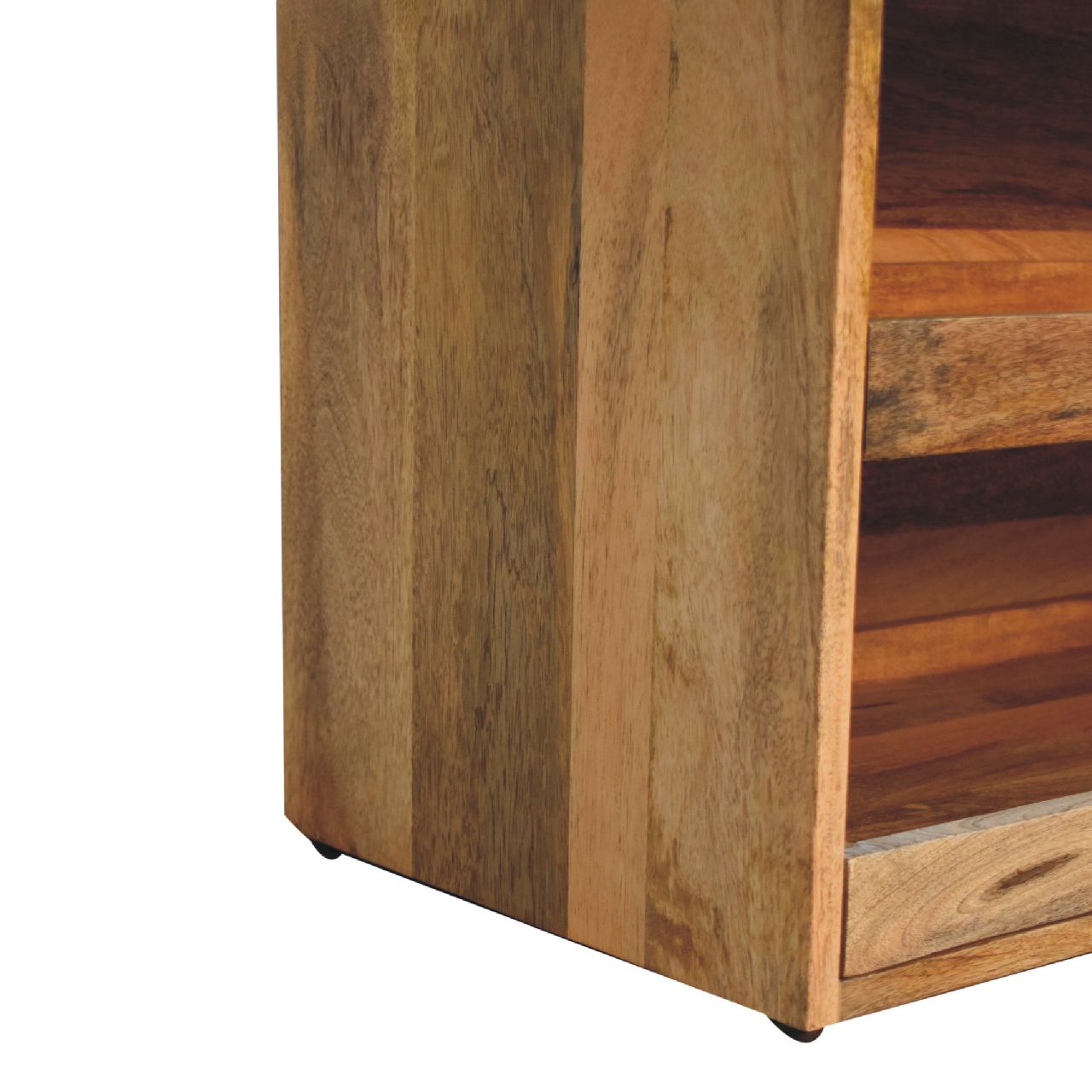Solid Mango Wood Oak Finished Tan Leather Shoe Storage Bench - Image 7