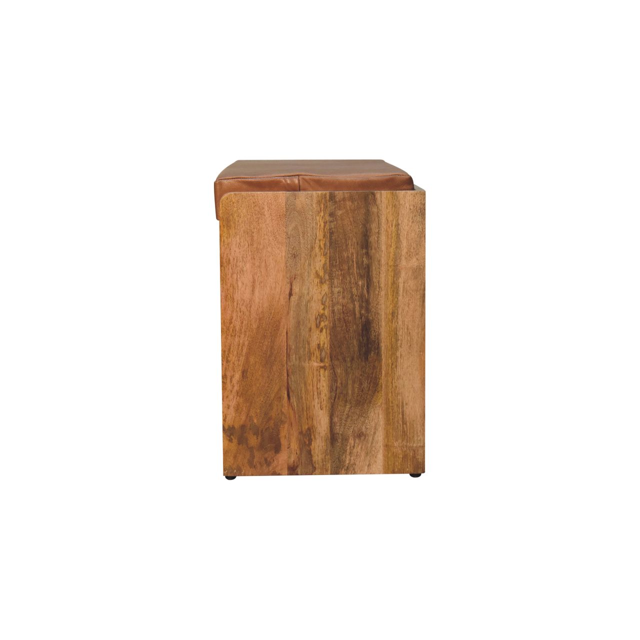 Solid Mango Wood Oak Finished Tan Leather Shoe Storage Bench - Image 8