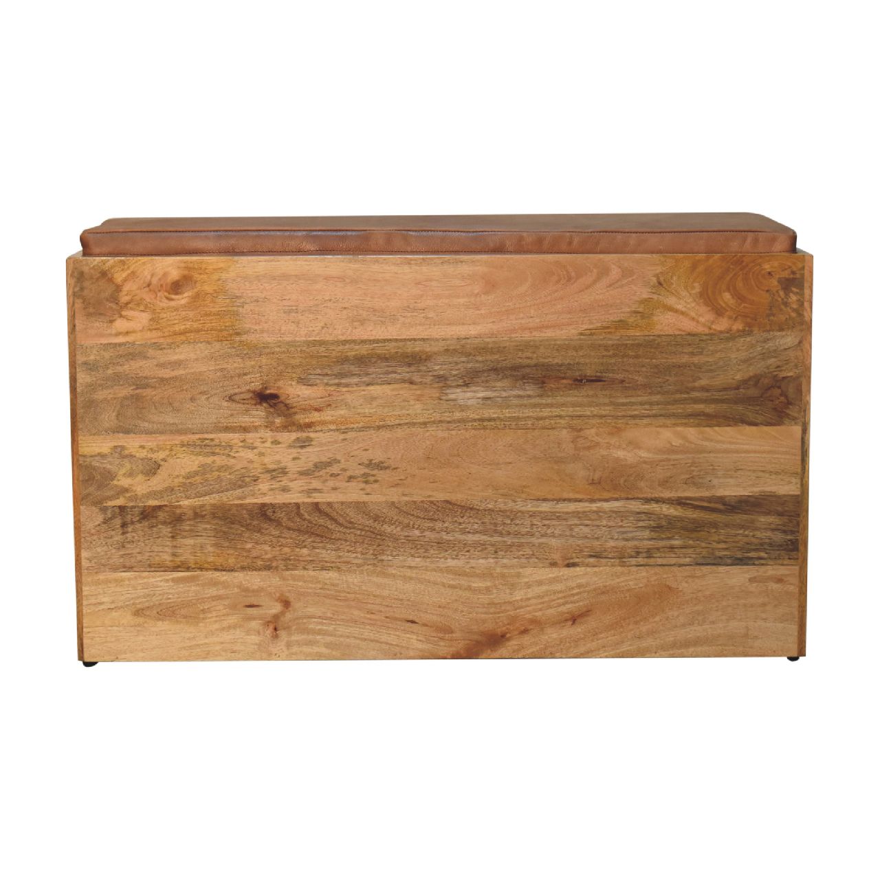 Solid Mango Wood Oak Finished Tan Leather Shoe Storage Bench - Image 9