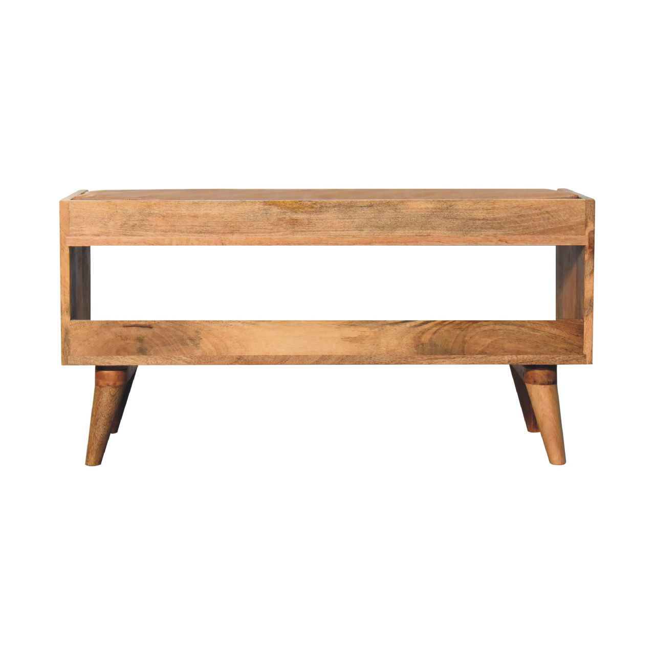Solid Mango Wood Oak Finished Bench with Tan Leather Seat Pad - Image 9