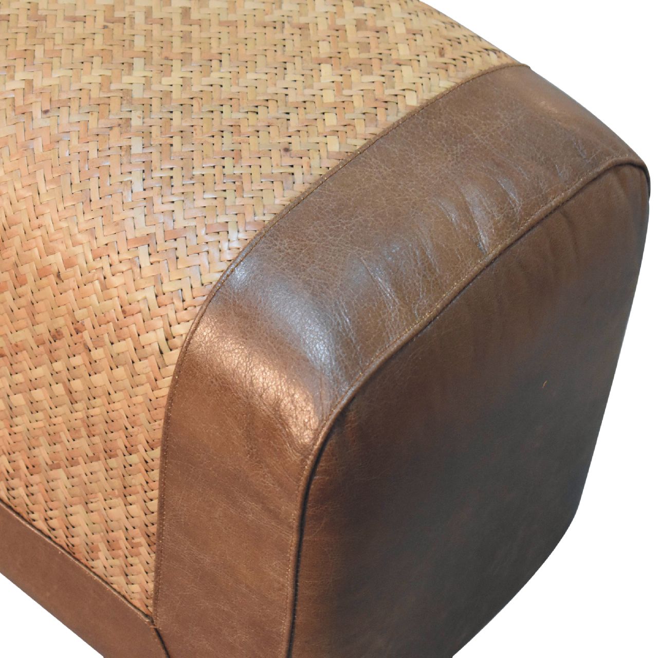 Solid Mango Wood Chestnut Finished Large Seagrass & Leather Upholstered Nordic Bench - Image 4
