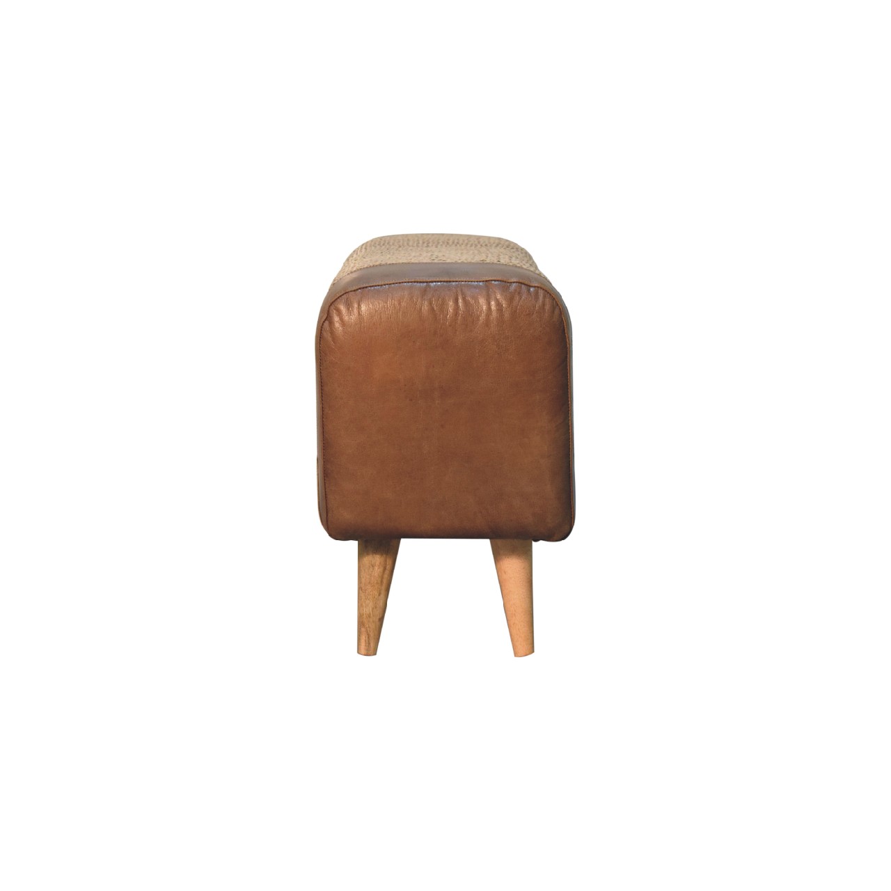 Solid Mango Wood Chestnut Finished Large Seagrass & Leather Upholstered Nordic Bench - Image 8