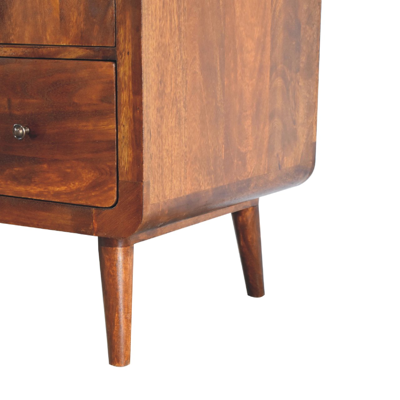 Solid Mango Wood Chestnut Finished 2 Door 1 Drawer Gents Curved Wardrobe - Image 5