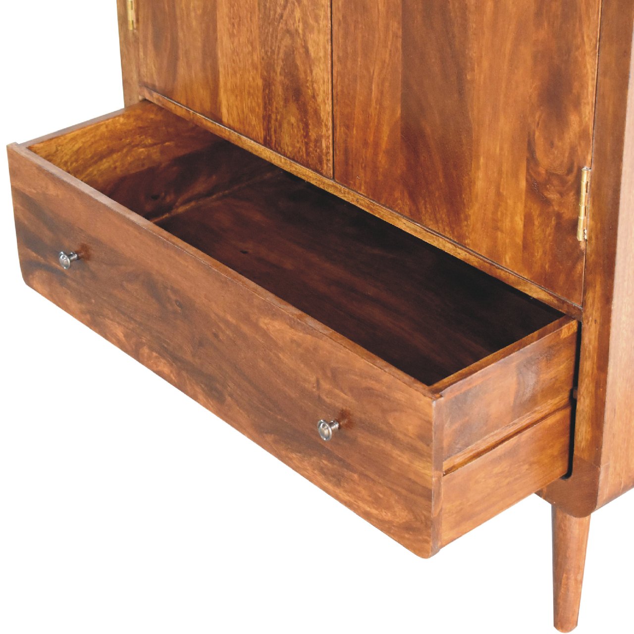 Solid Mango Wood Chestnut Finished 2 Door 1 Drawer Gents Curved Wardrobe - Image 6