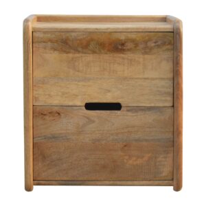 Solid Mango Wood Oak Finished 2 Drawer Gallery Back Bedside
