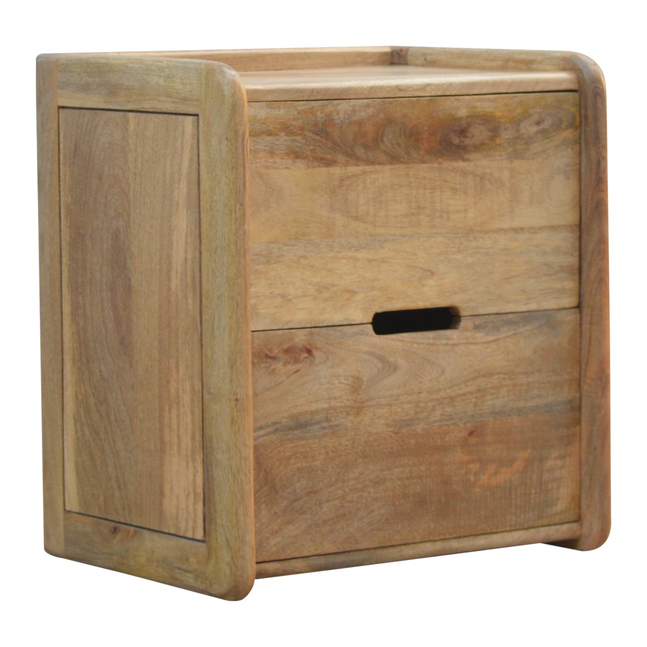 Solid Mango Wood Oak Finished 2 Drawer Gallery Back Bedside - Image 2