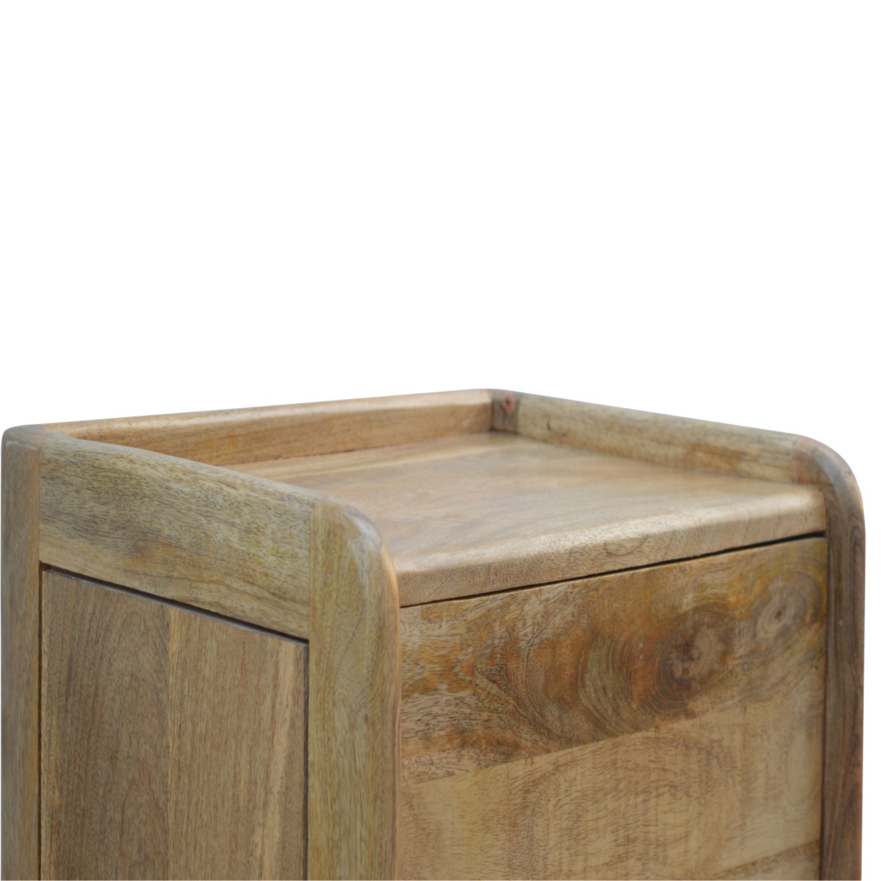 Solid Mango Wood Oak Finished 2 Drawer Gallery Back Bedside - Image 4