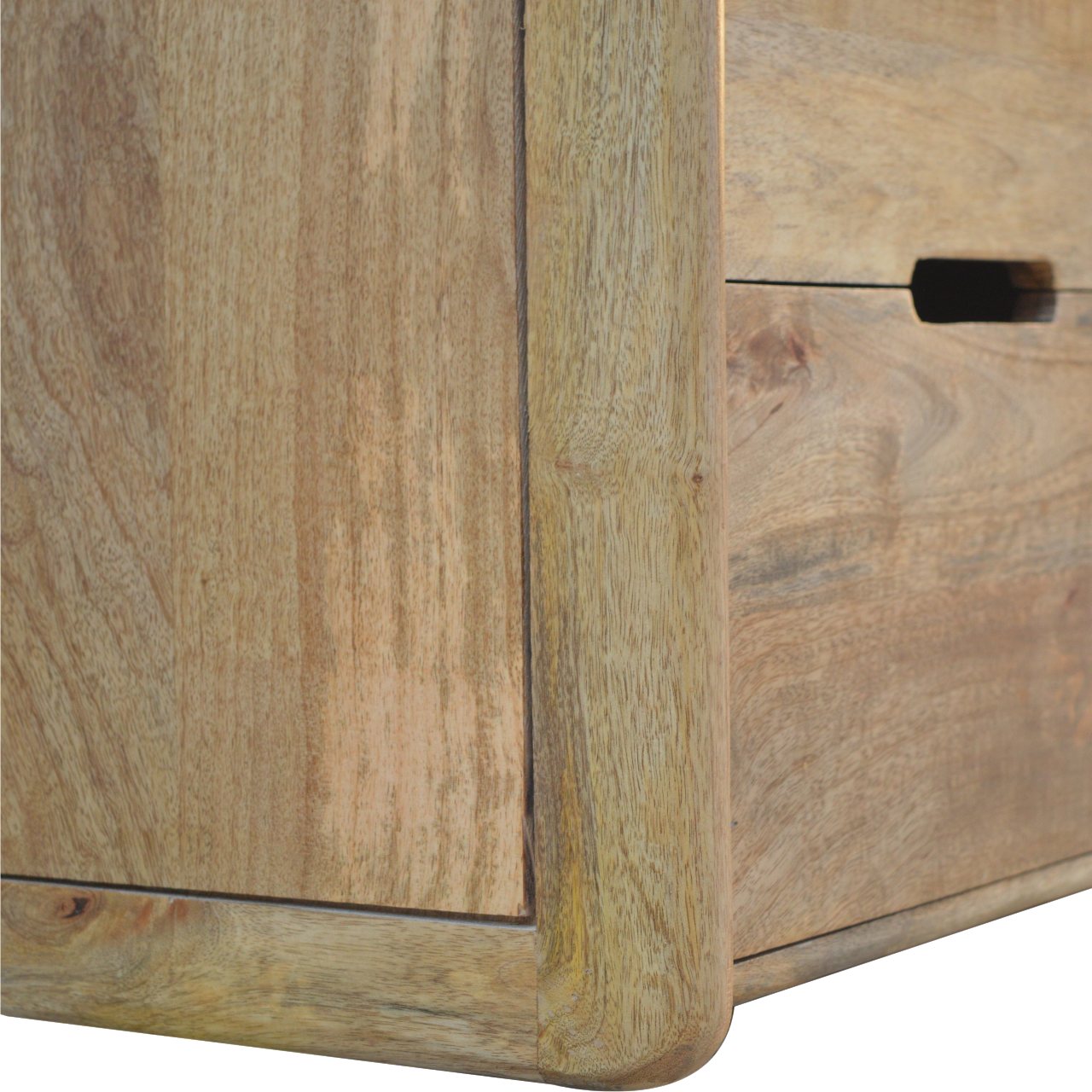 Solid Mango Wood Oak Finished 2 Drawer Gallery Back Bedside - Image 6