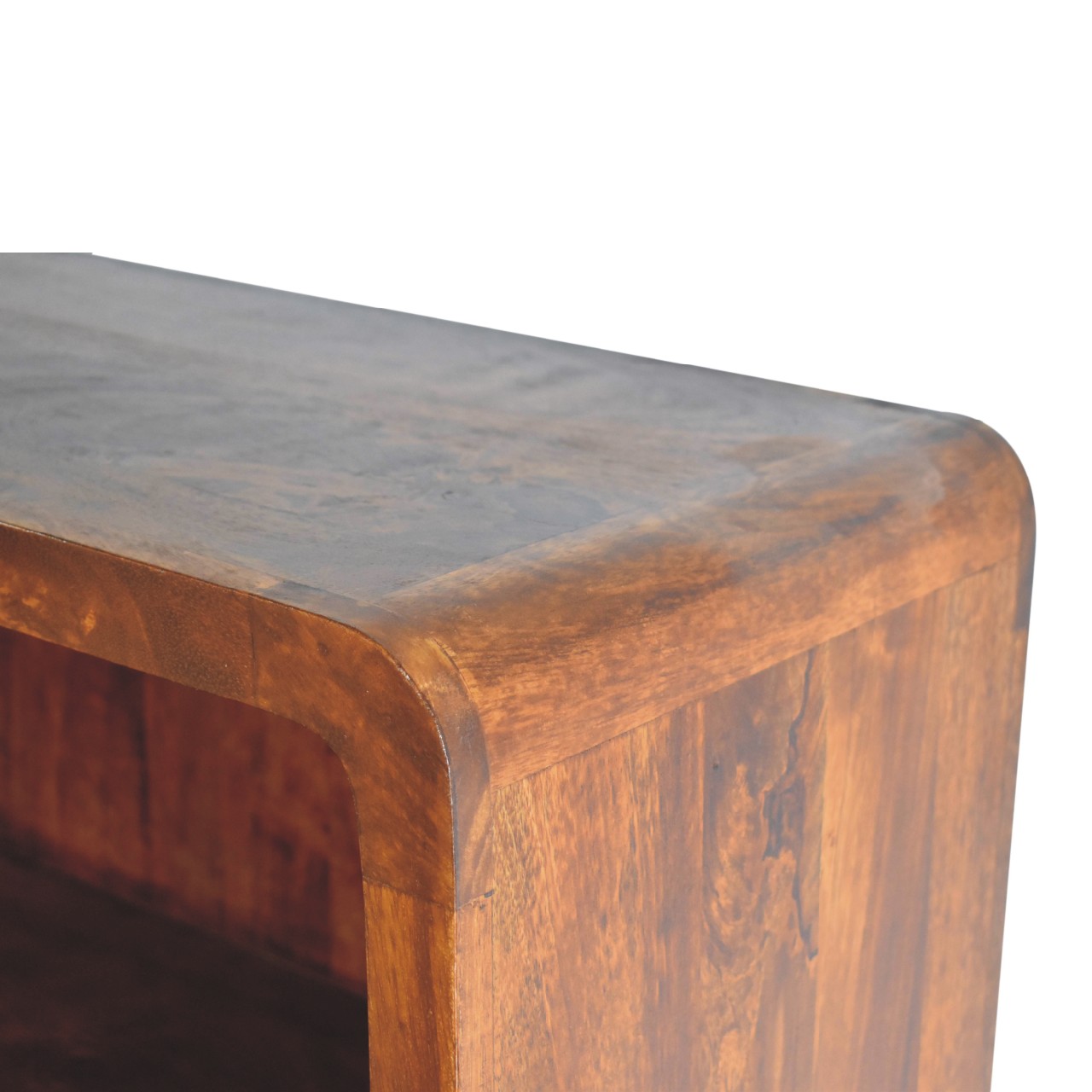 Solid Mango Wood Chestnut Finished 4 Shelf Curved Bookcase - Image 5