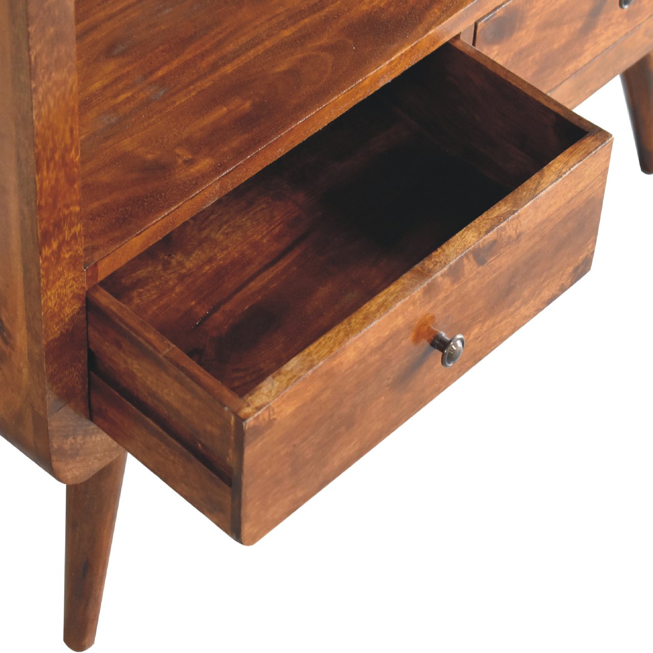 Solid Mango Wood Chestnut Finished 4 Shelf Curved Bookcase - Image 6