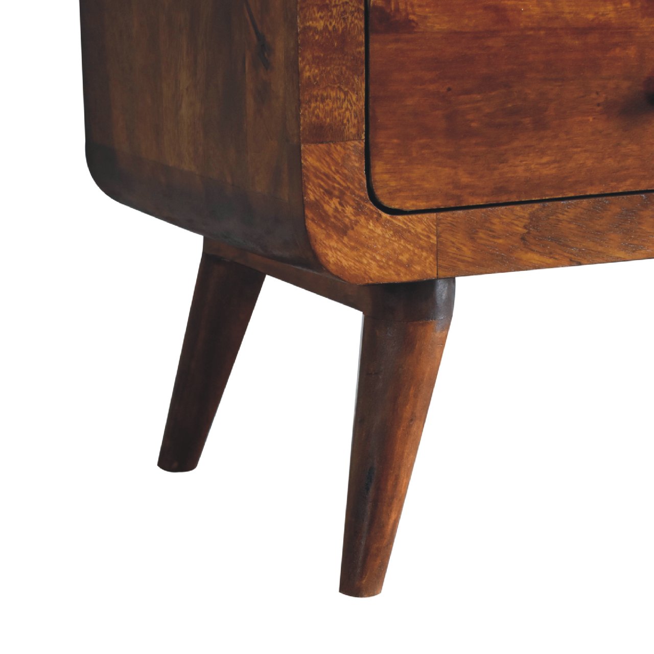 Solid Mango Wood Chestnut Finished 4 Shelf Curved Bookcase - Image 7