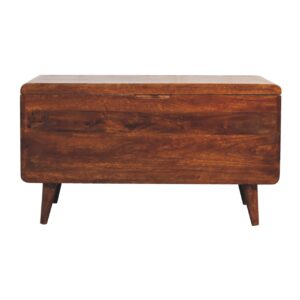 Solid Mango Wood Chestnut Finished Curved Ottoman/Blanket Box