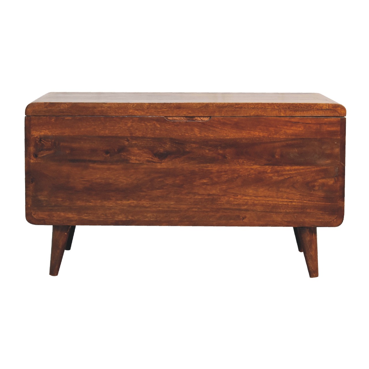 Solid Mango Wood Chestnut Finished Curved Ottoman/Blanket Box