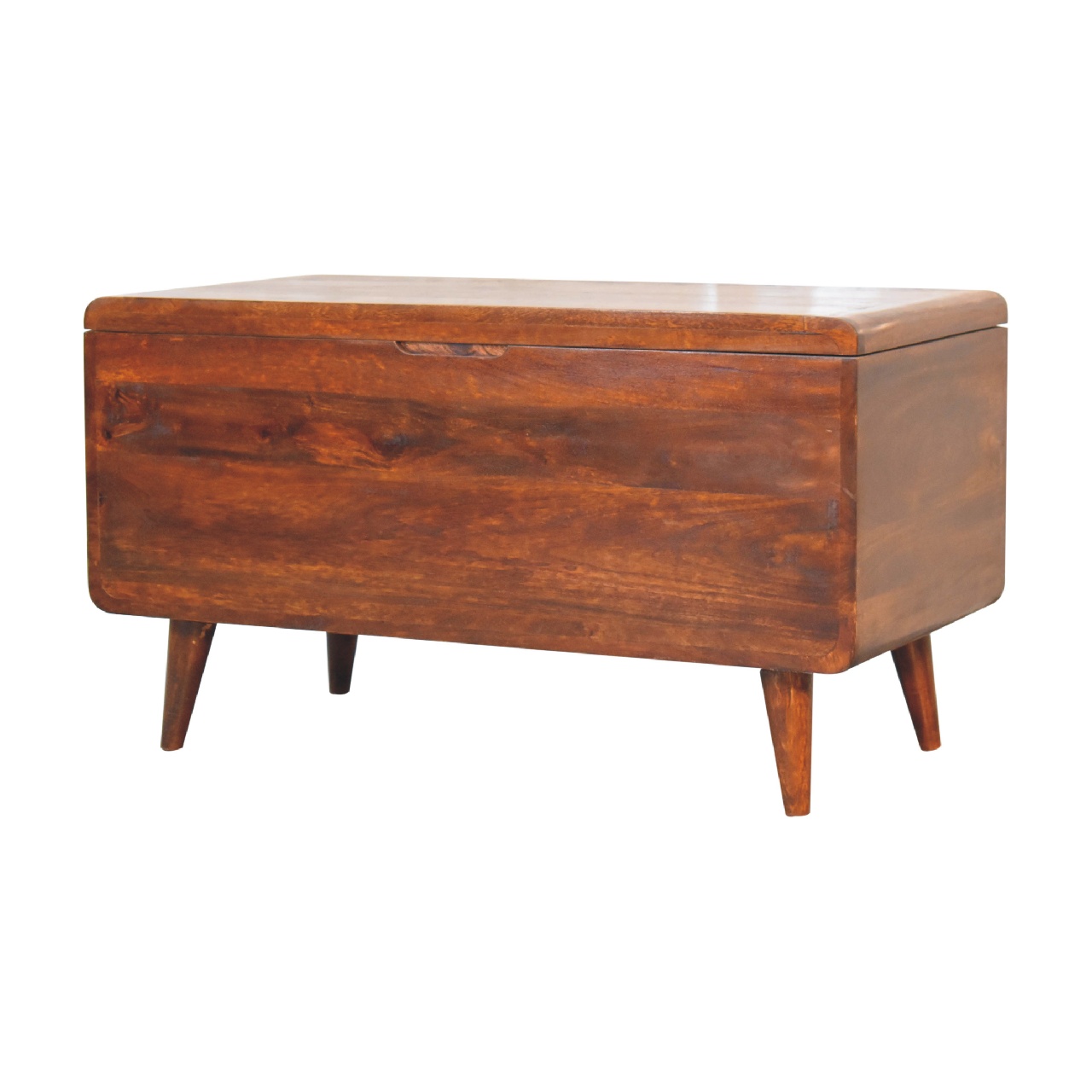 Solid Mango Wood Chestnut Finished Curved Ottoman/Blanket Box - Image 2