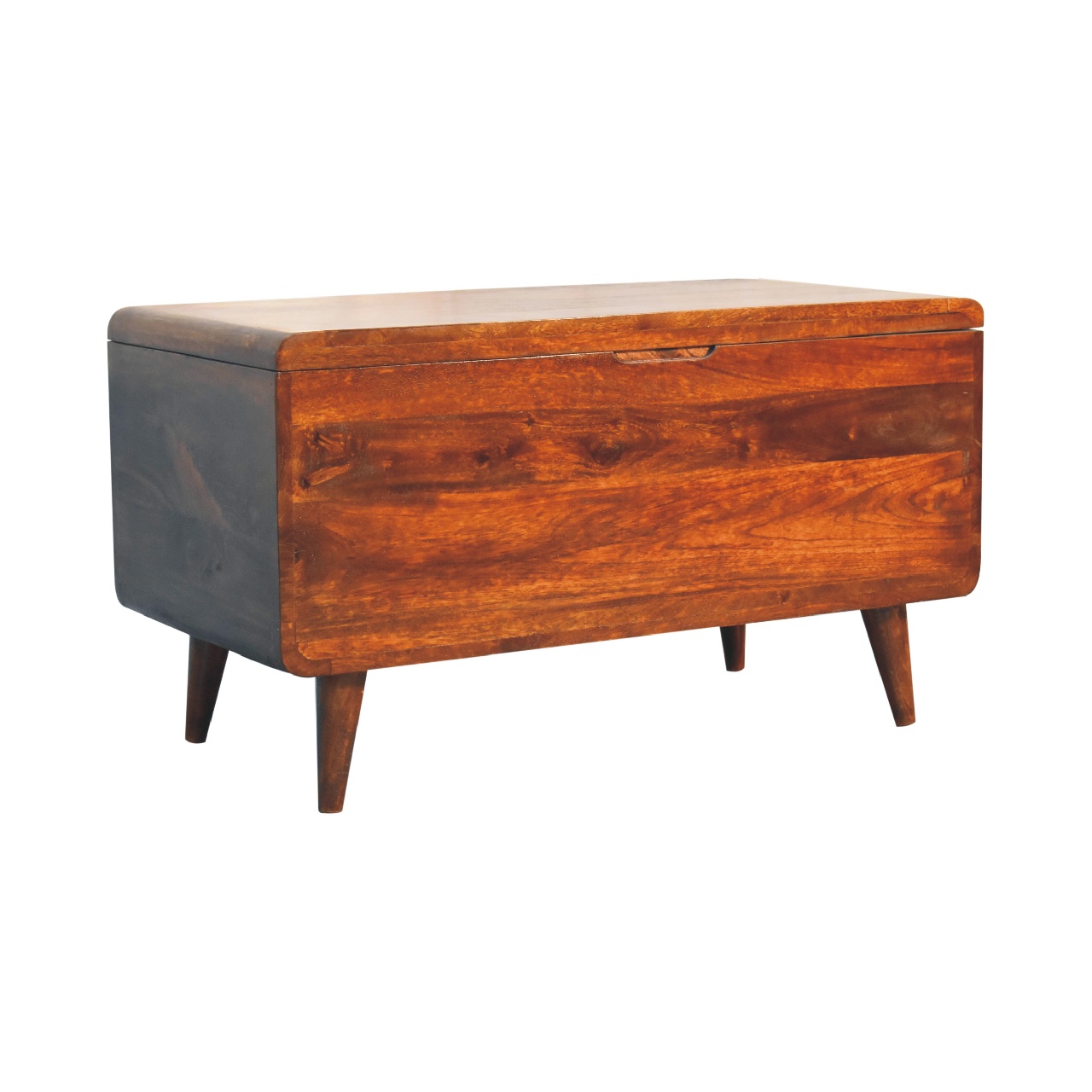 Solid Mango Wood Chestnut Finished Curved Ottoman/Blanket Box - Image 3