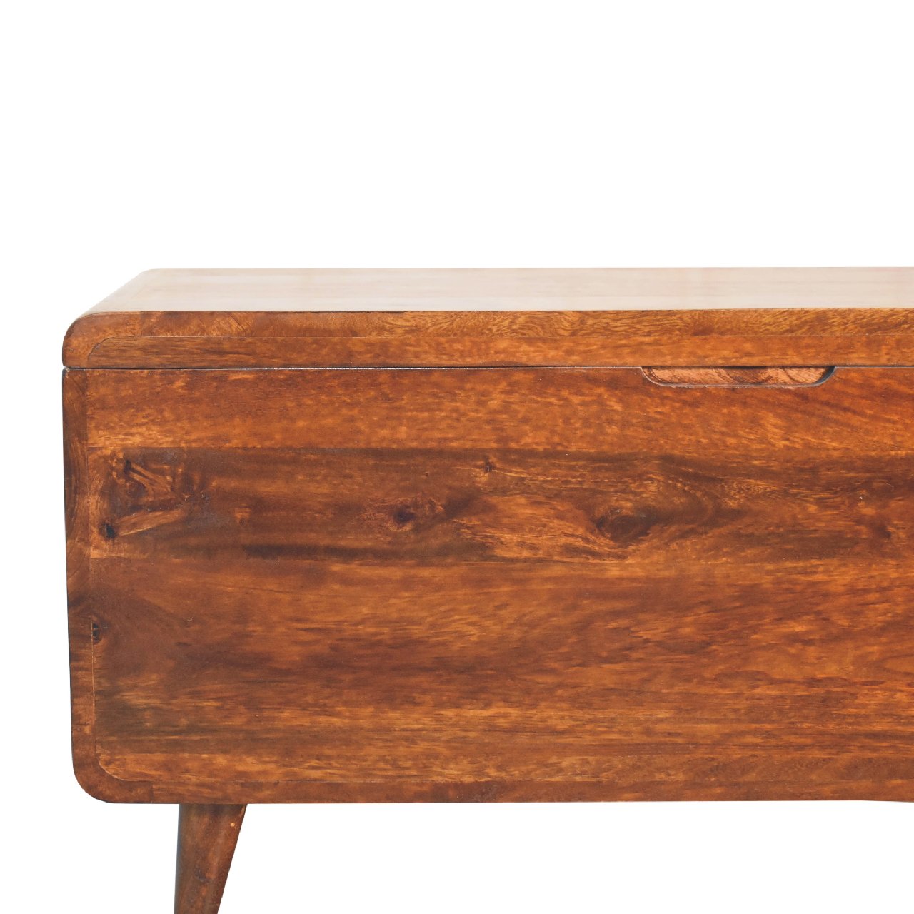 Solid Mango Wood Chestnut Finished Curved Ottoman/Blanket Box - Image 9