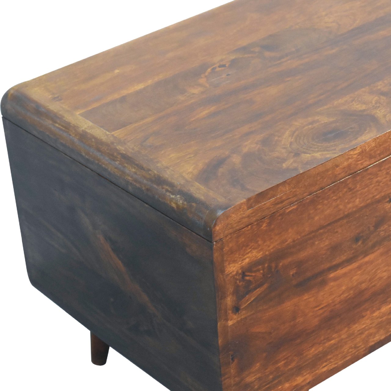 Solid Mango Wood Chestnut Finished Curved Ottoman/Blanket Box - Image 4