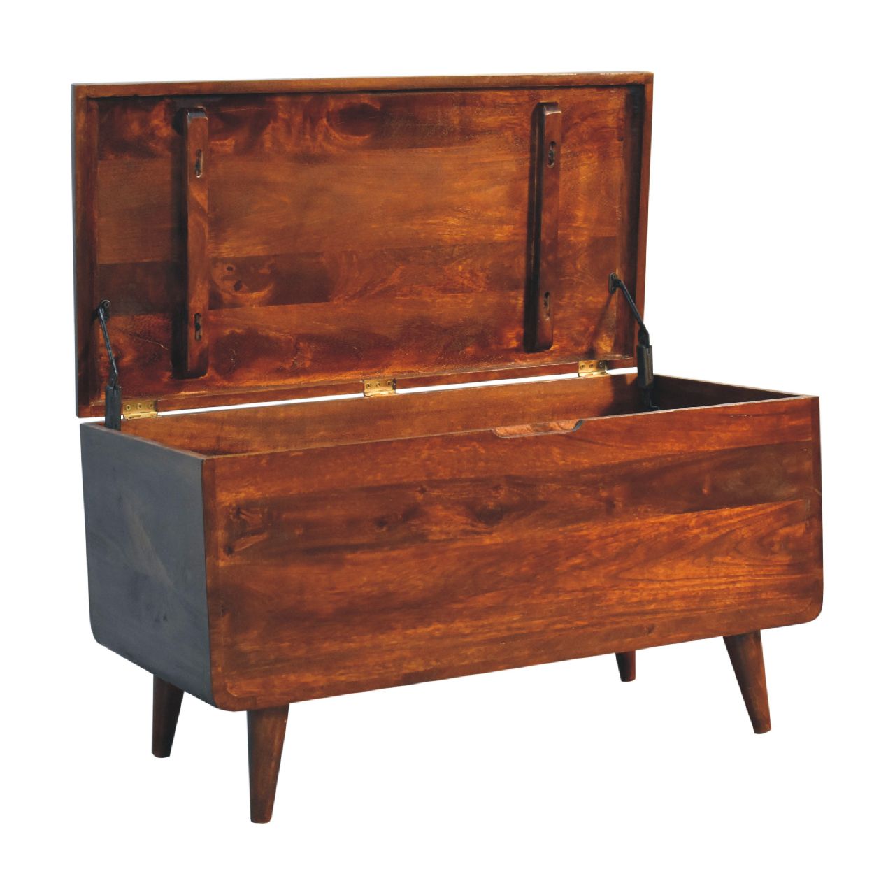 Solid Mango Wood Chestnut Finished Curved Ottoman/Blanket Box - Image 5