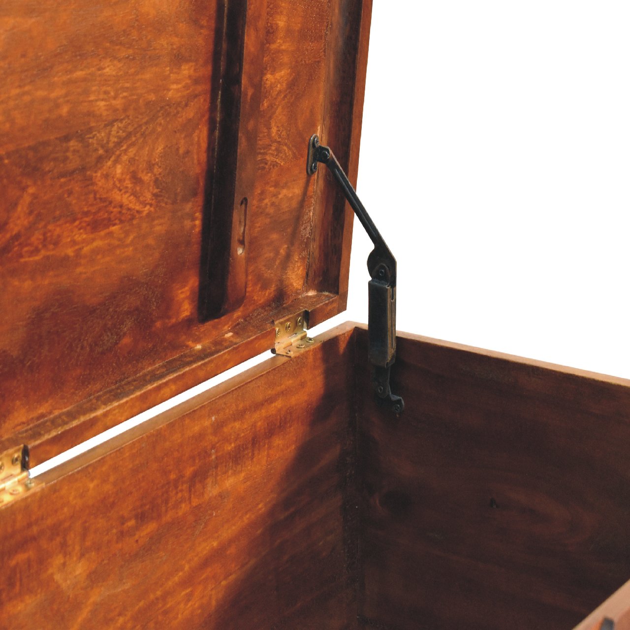 Solid Mango Wood Chestnut Finished Curved Ottoman/Blanket Box - Image 6