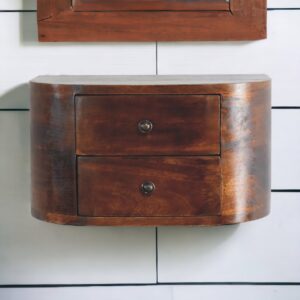 Solid Mango Wood Chestnut Finished 2 Drawer Lunar Floating Bedside