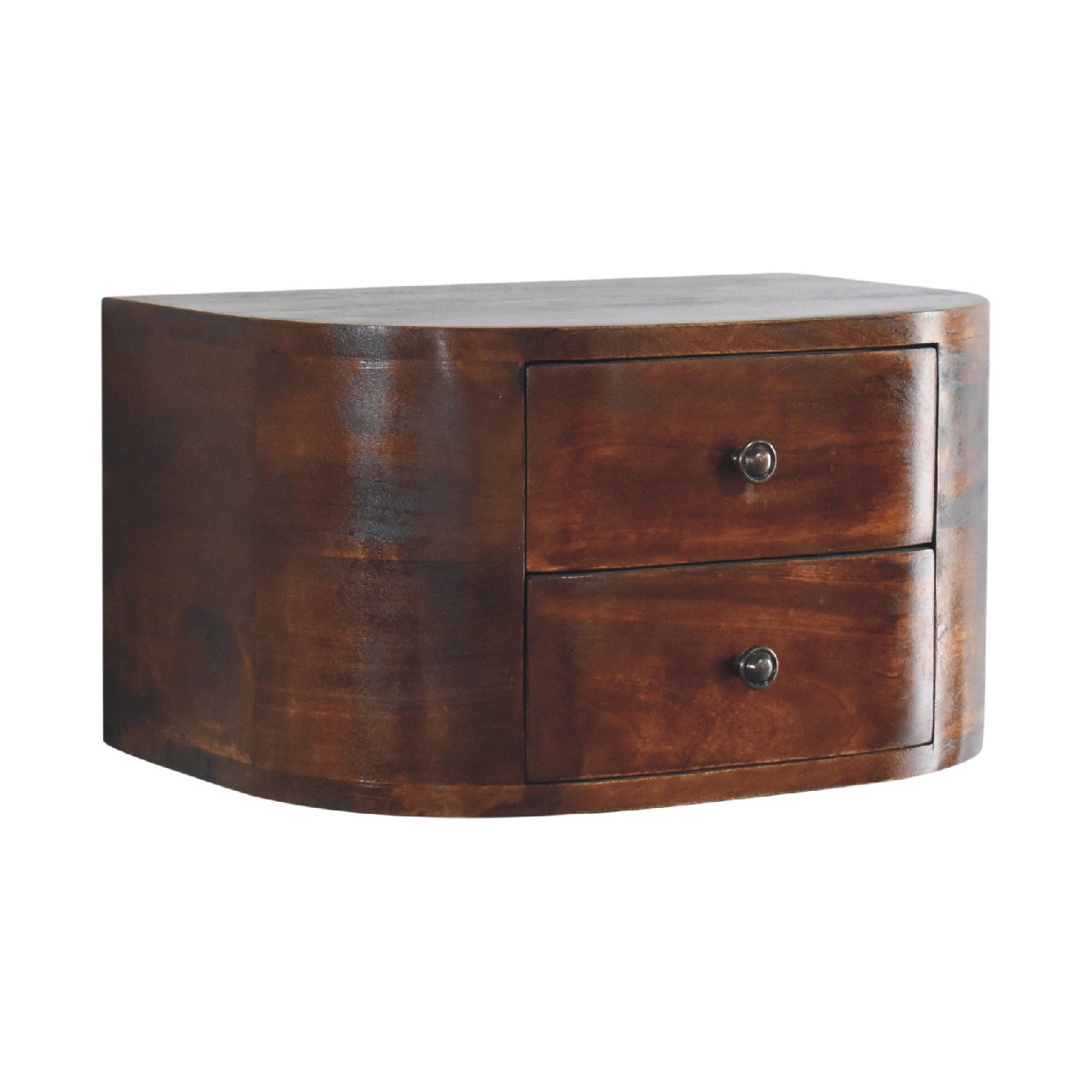Solid Mango Wood Chestnut Finished 2 Drawer Lunar Floating Bedside - Image 2