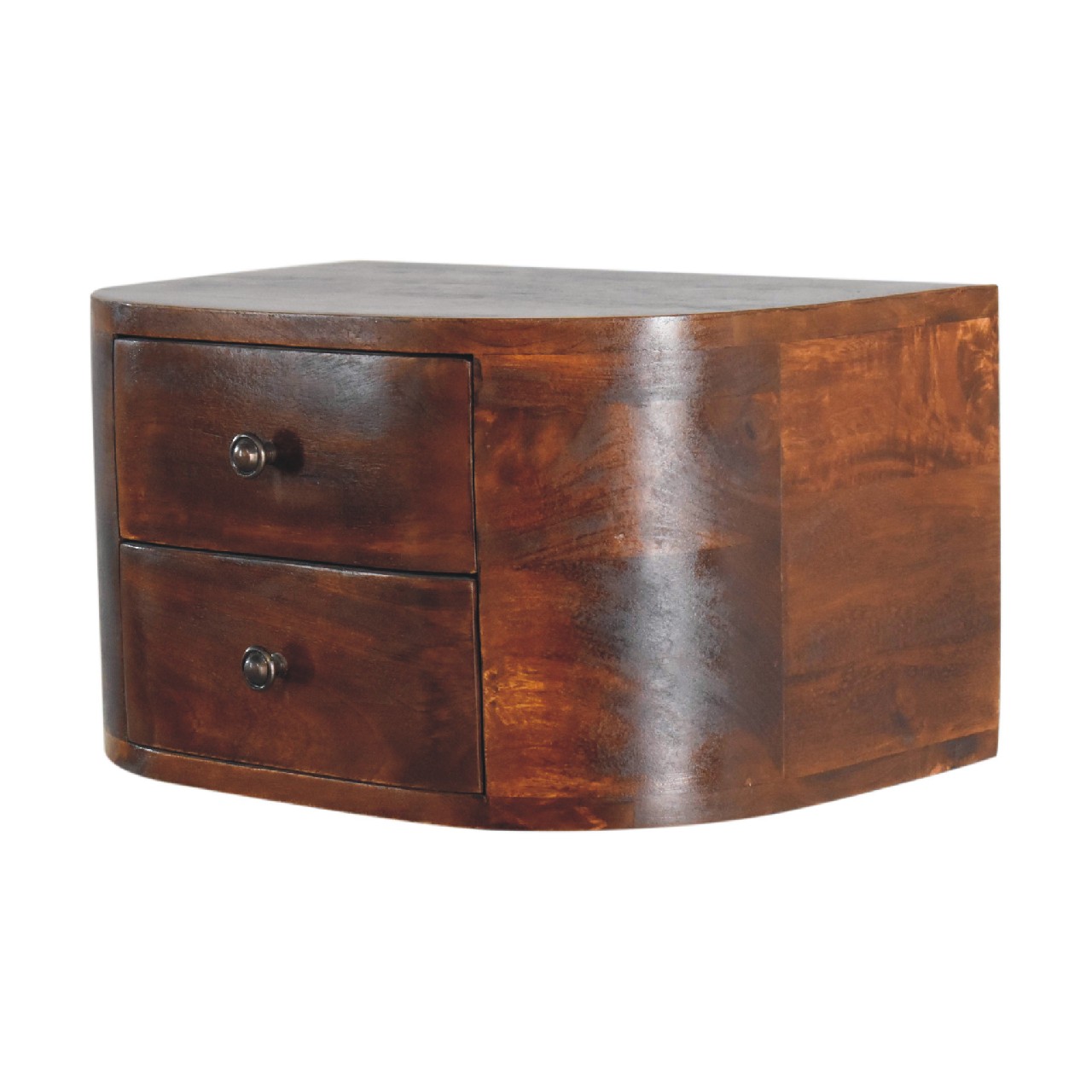 Solid Mango Wood Chestnut Finished 2 Drawer Lunar Floating Bedside - Image 3