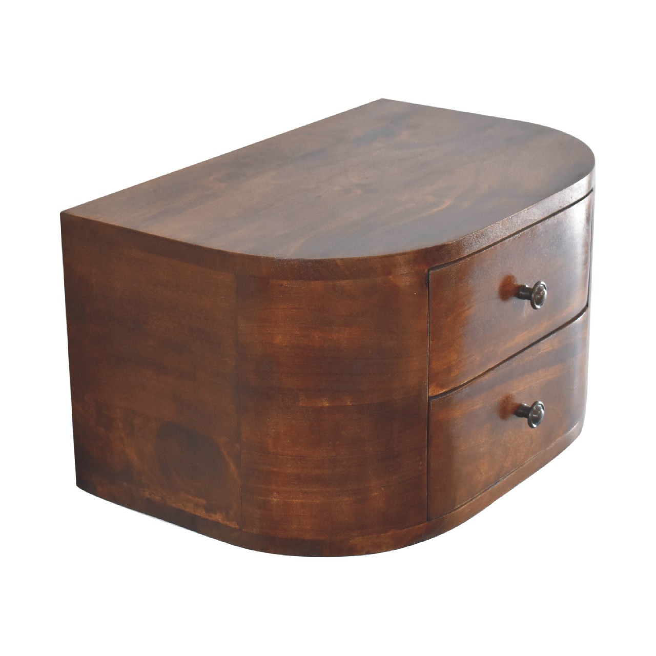 Solid Mango Wood Chestnut Finished 2 Drawer Lunar Floating Bedside - Image 5