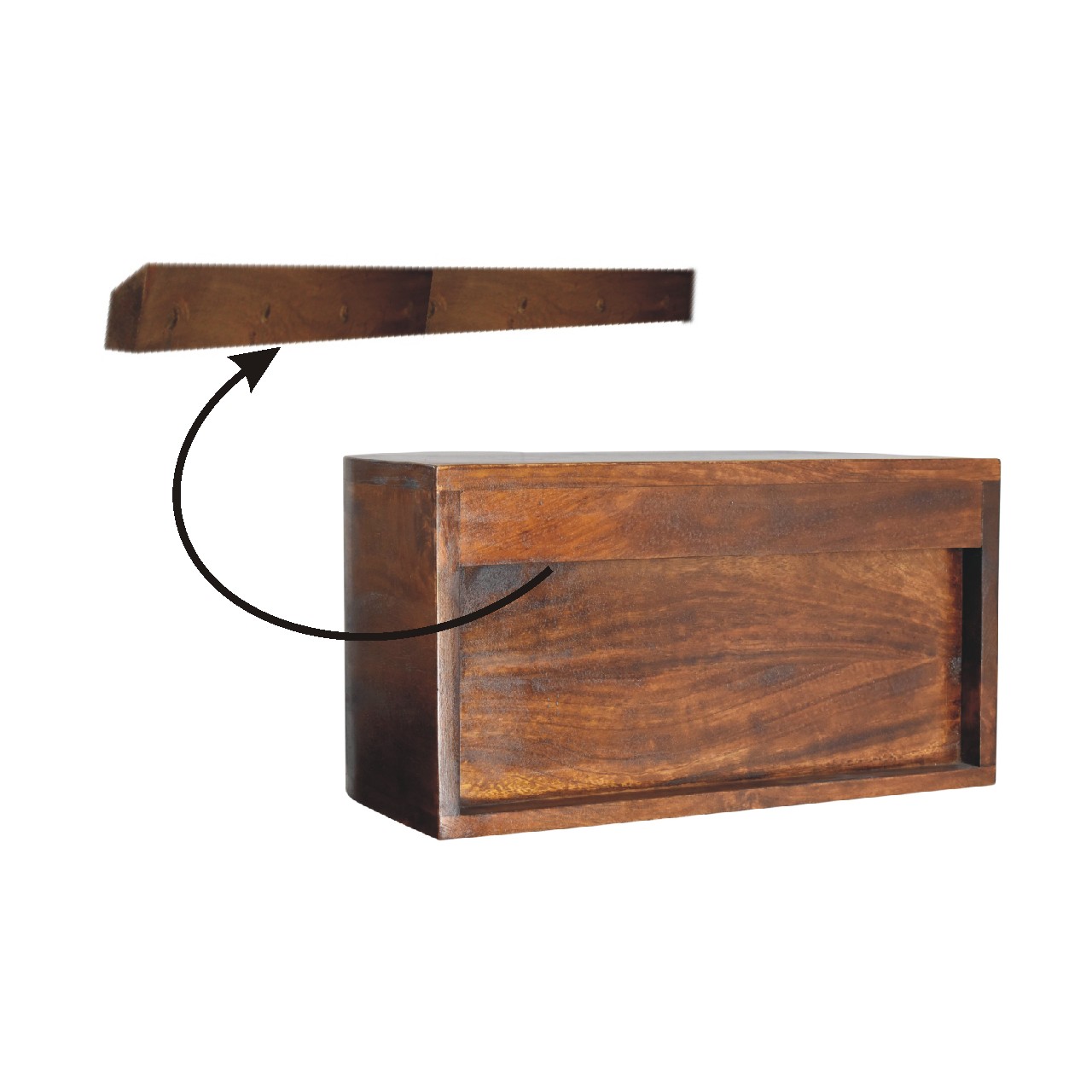 Solid Mango Wood Chestnut Finished 2 Drawer Lunar Floating Bedside - Image 9