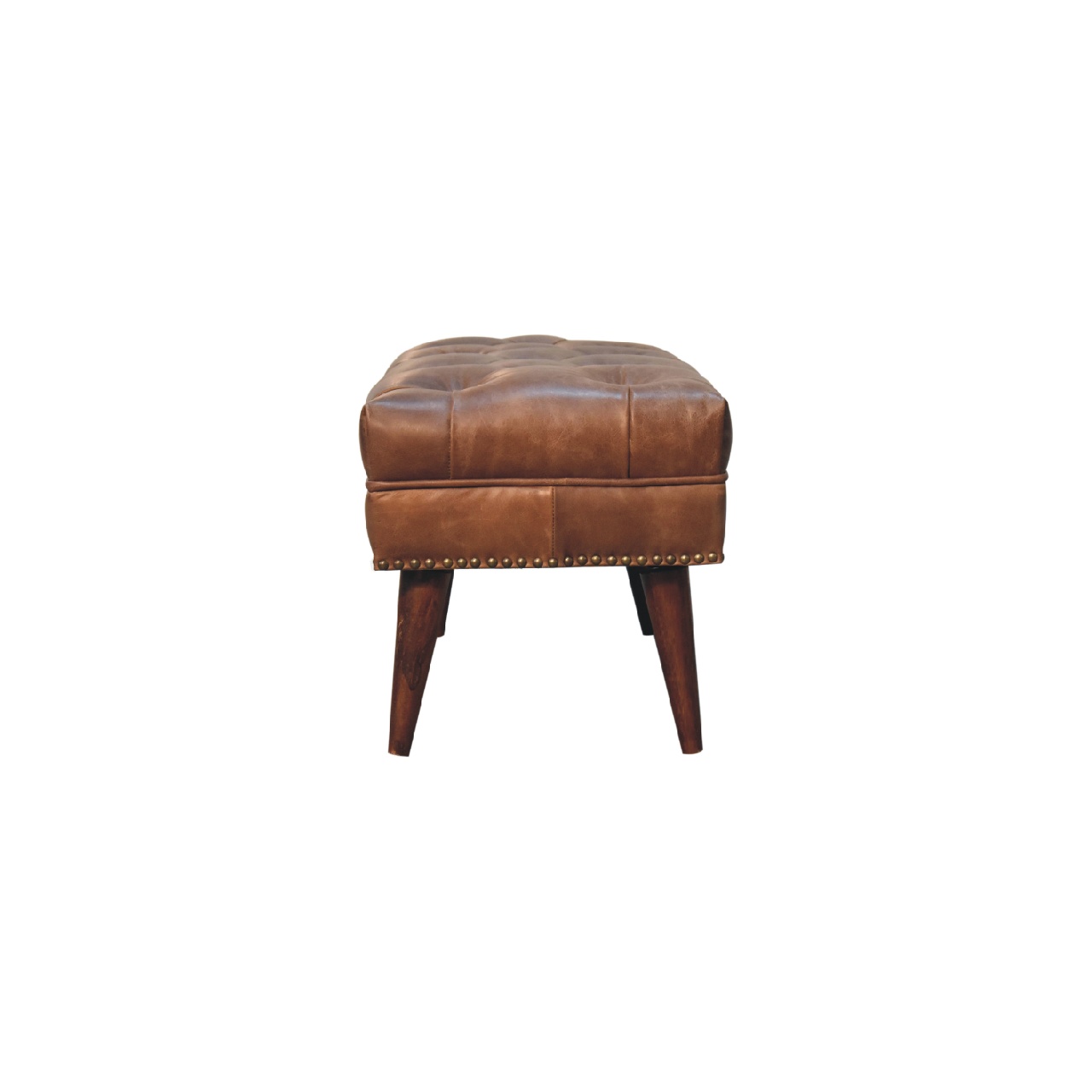 Solid Mango Wood Chestnut Finished Harbour Brown Leather Upholstered Bench - Image 8