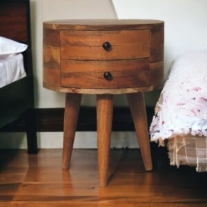 Solid Mango Wood Oak Finished 2 Drawer Odyssey Tripod Bedside