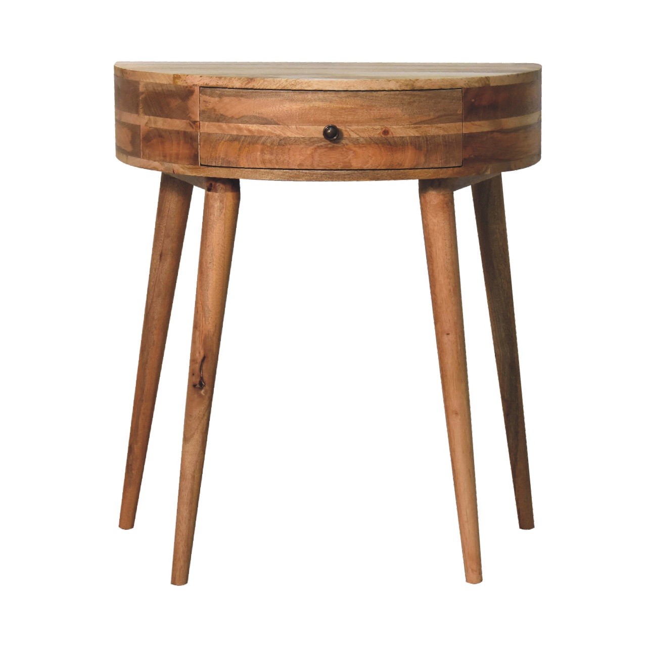 Solid Mango Wood Oak Finished 1 Drawer Semi Circular Odyssey Console Table