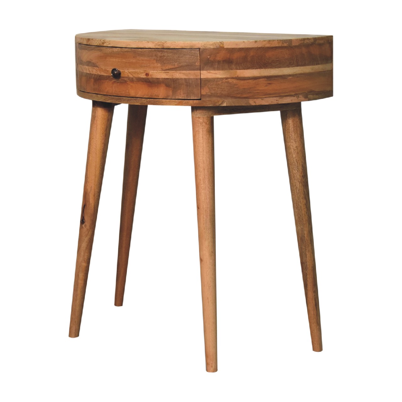 Solid Mango Wood Oak Finished 1 Drawer Semi Circular Odyssey Console Table - Image 2