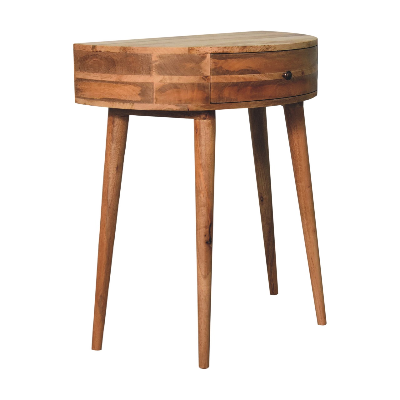 Solid Mango Wood Oak Finished 1 Drawer Semi Circular Odyssey Console Table - Image 3