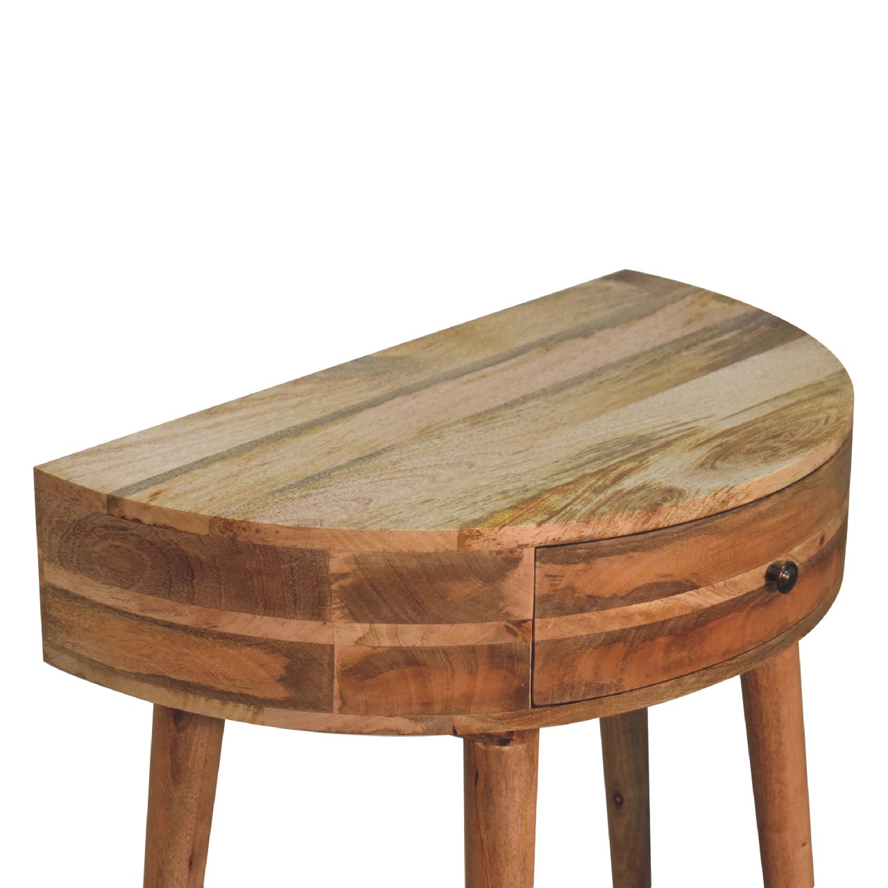 Solid Mango Wood Oak Finished 1 Drawer Semi Circular Odyssey Console Table - Image 5